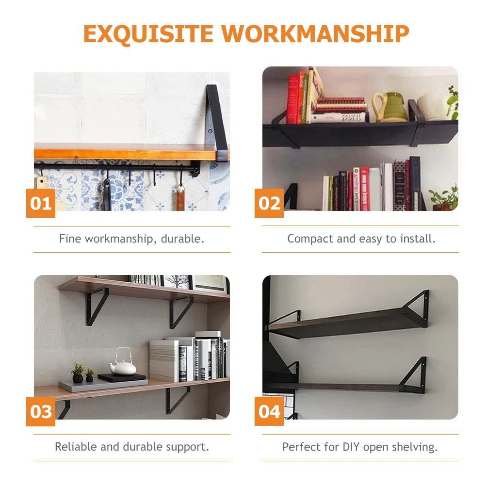 

2pcs Tripod Shelf Brackets Iron DIY Floating Wall Mounted Heavy Duty Stable Compact Easy Install Storage Display Room Kitchen