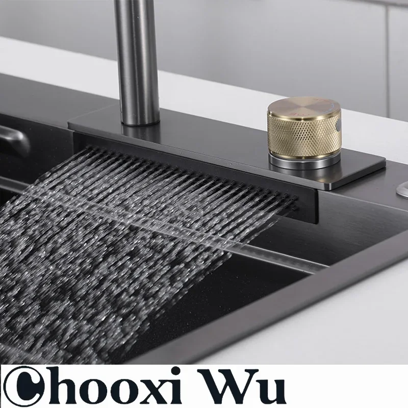 Waterfall Sink Pull Type Kitchen Faucet Hot Cold Mixer Vegetable Wash Tap Basin Multiple Water Outlets Rotation Flying Rain Tap