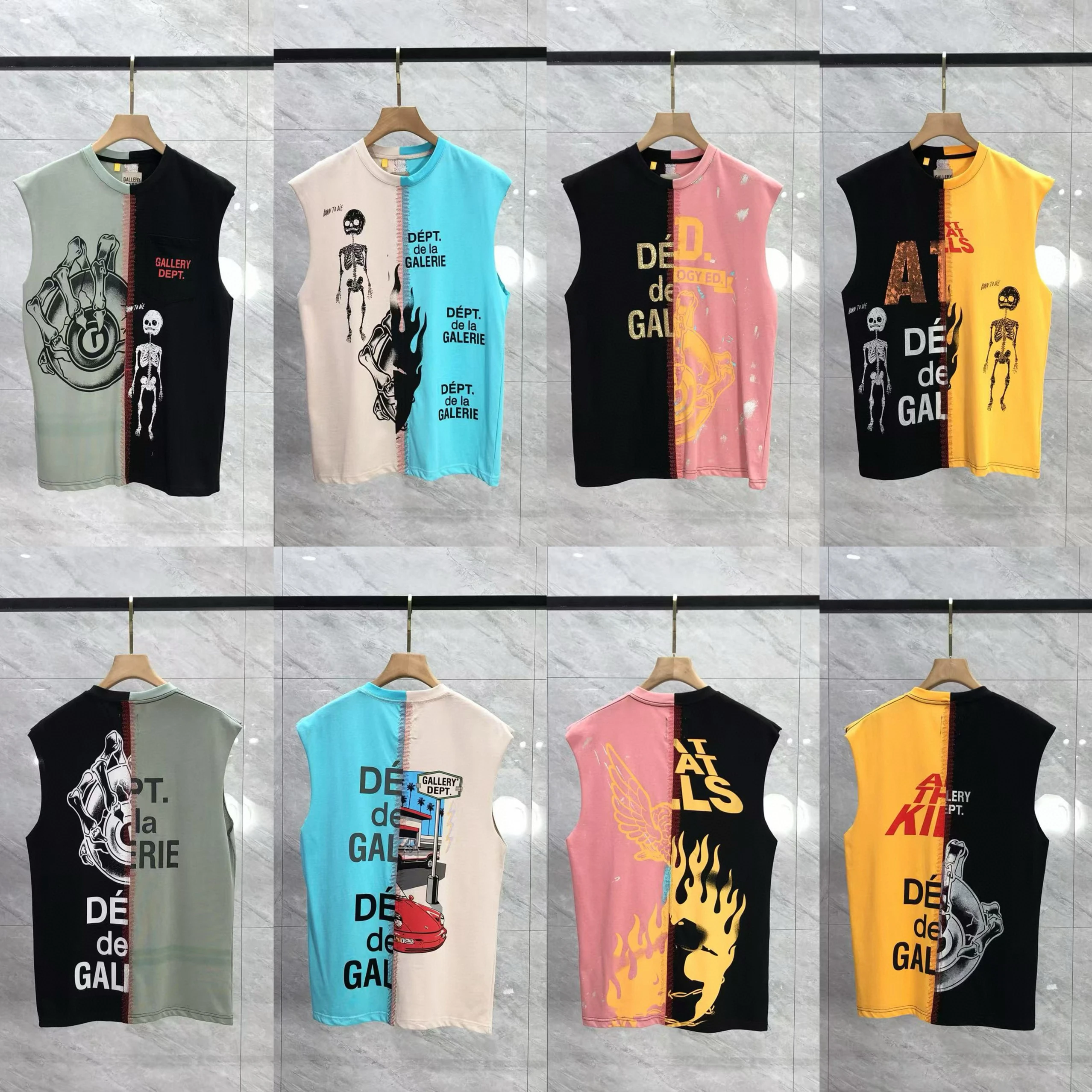 

Американский скелет с французским принтом, цветной дизайн, жилет Svel, модный городской молодежный летний повседневный круглый свитер Ne