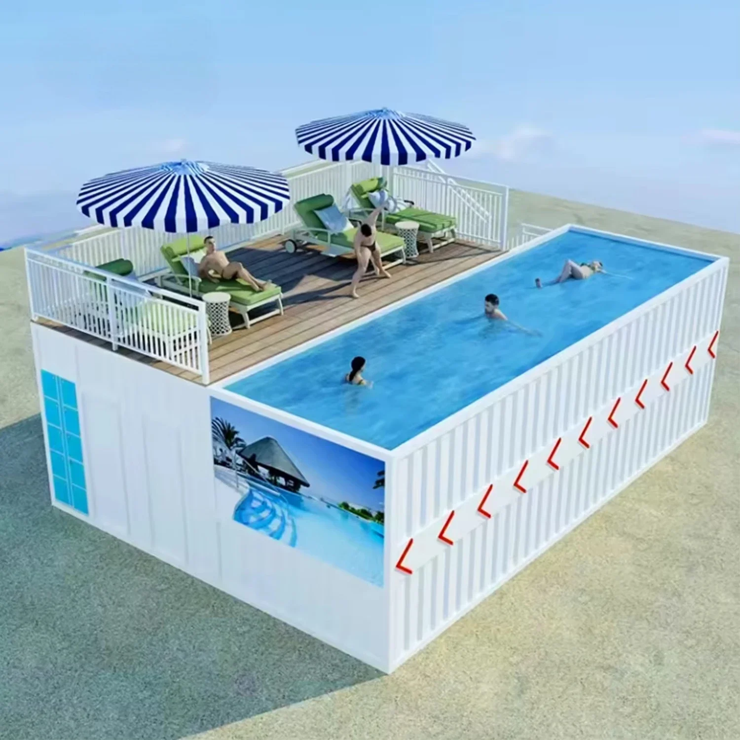 プラグアンドプレイ20フィートコンテナスパプール、ポンプとライトが事前に取り付け済み、すぐに楽しめます。