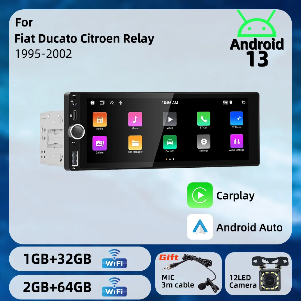 

1Din Carplay Android Auto Car Radio Android Multimedia for Fiat Ducato Citroen Relay 1995-2002 6.86" Screen Stereo Head Unit GPS