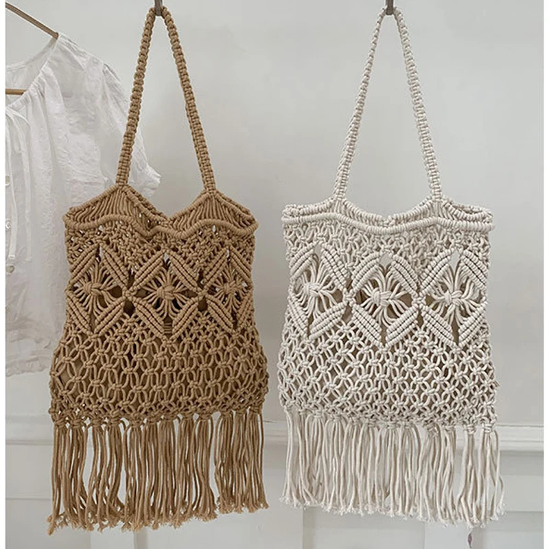 

Ladies' Shoulder Bags Seaside Beach Hollow Weaving Large Capacity Handbags Bohemian Style Tassel Verstaile Fashion Shoulder Bags