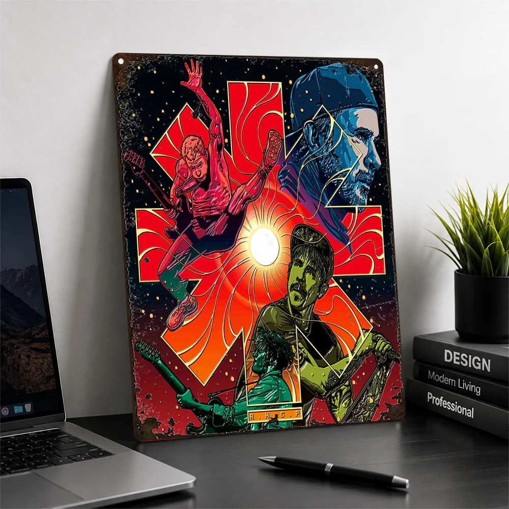 Red Hot Chili Peppers Collage Aluminum Poster Psychedelic Wall Art For Music Studio Personalized Metal Sign Band Fan Gift Idea