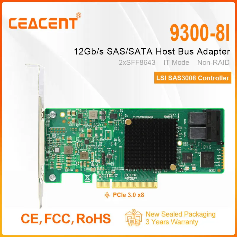 

New 9300-8i LSI SAS3008 IT Mode HBA Card, 8 Internal Port PCIe3.0 x8 12Gb/s SAS/SATA Host Bus Adapter 2*MiniSAS HD SFF-8643