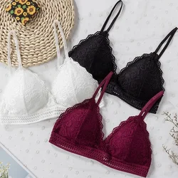 Embroidery Hollow Bra Women Sexy Lace Floral Push Up Underwear Seamless Soft Comfortable Thin Shoulder Strap Bralette Lingerie