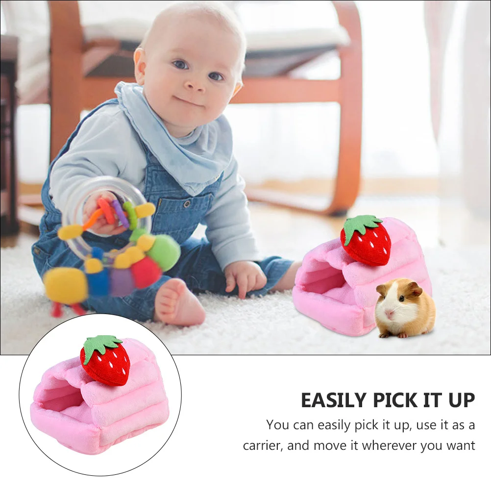 

Warm Pet Hamster Bed House Cartoon Strawberry Design Exquisite Windproof Durable Lightweight Easy Carry Private Space Semi