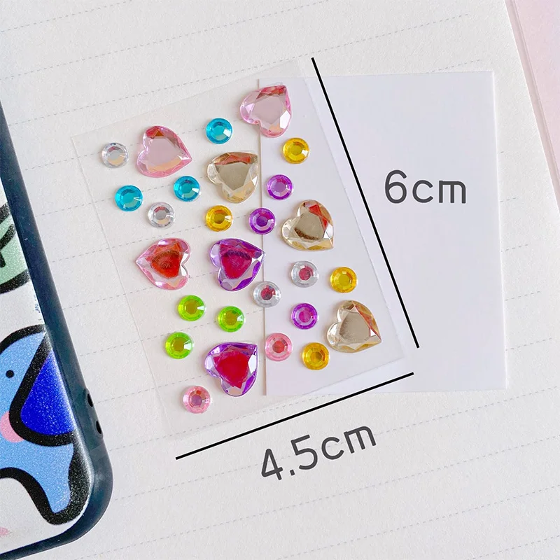 6 Sheets/Set Diamond Self Adhesive Acrylic Rhinestone Sticker Love Heart/ Round/ Flower Shape Handmade DIY Stickers Decoration