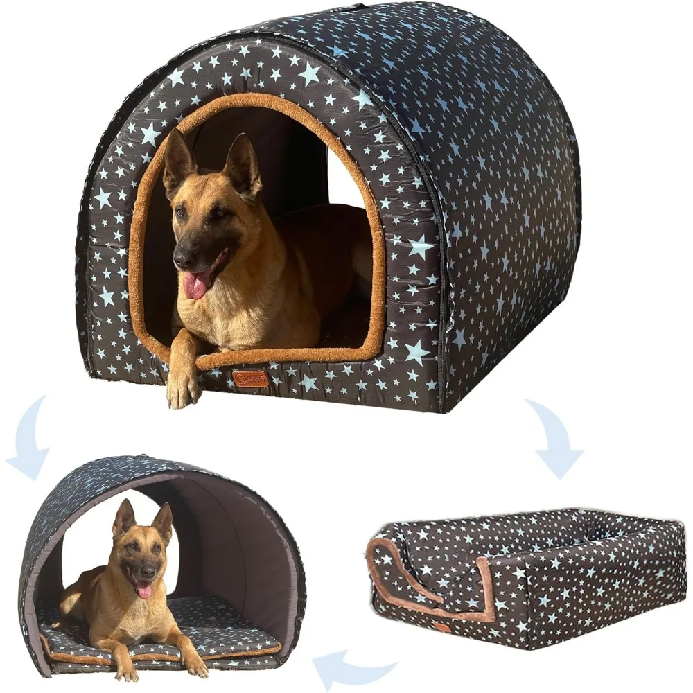 

Multi-use Soft Dog House Convertible to Bed, Upgraded Extra Large 2-in-1 Indoor Outdoor Dog Kennel, All Season Portable