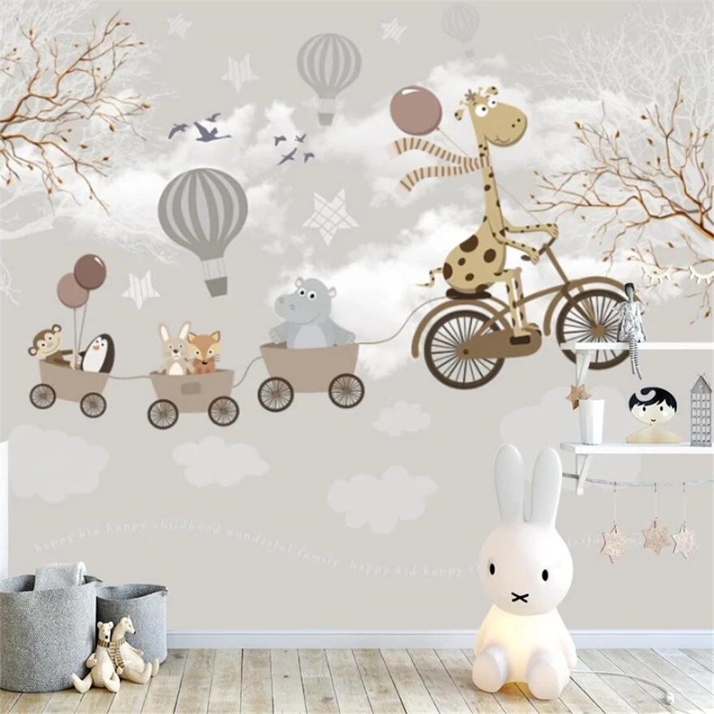 

Custom Cute friendly giraffe mural art 3D wallpapers home decor cycling kindergarten children's room creative bedroom wallpaper