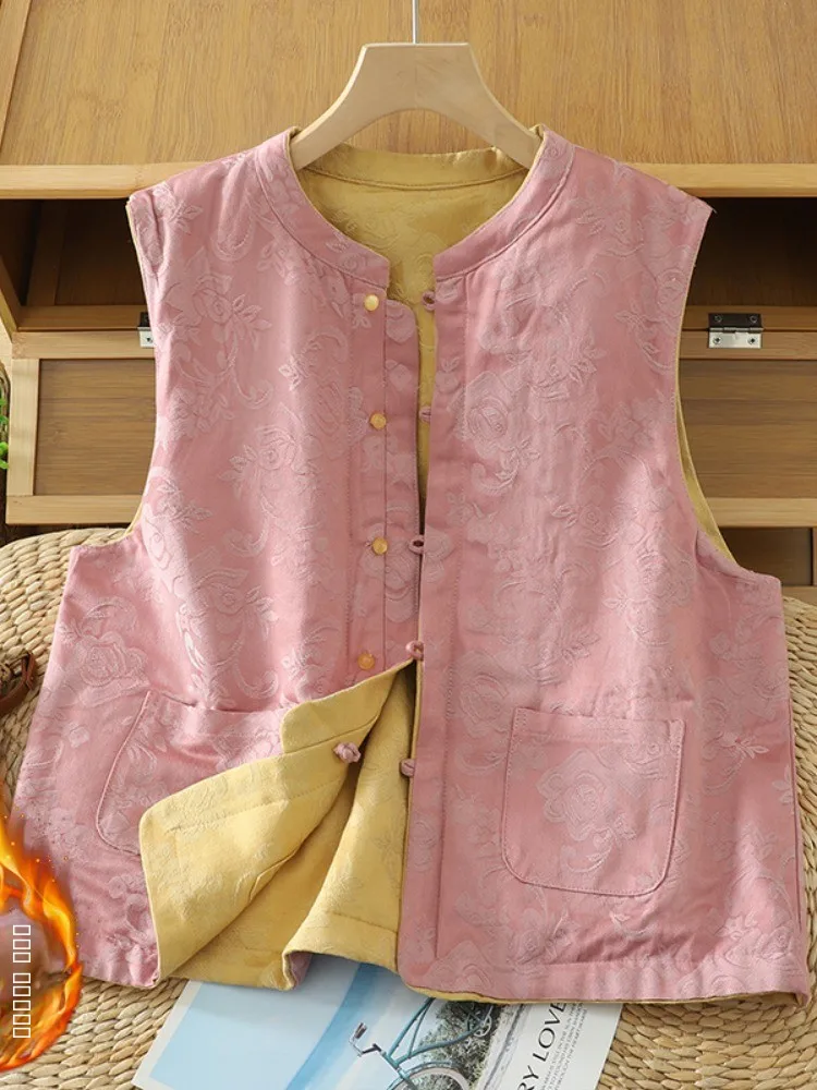 

Новая китайская двусторонняя хлопковая вышитая жилетка для женщин, зимняя домашняя тонкая хлопковая теплая верхняя одежда с наплечными подушками