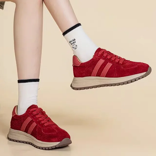 

Women's Retro Sports Casual Shoes Thick Bottom Genuine Leather Dequan Shoes Breathable Lightweight Rubber Outsole round Toe