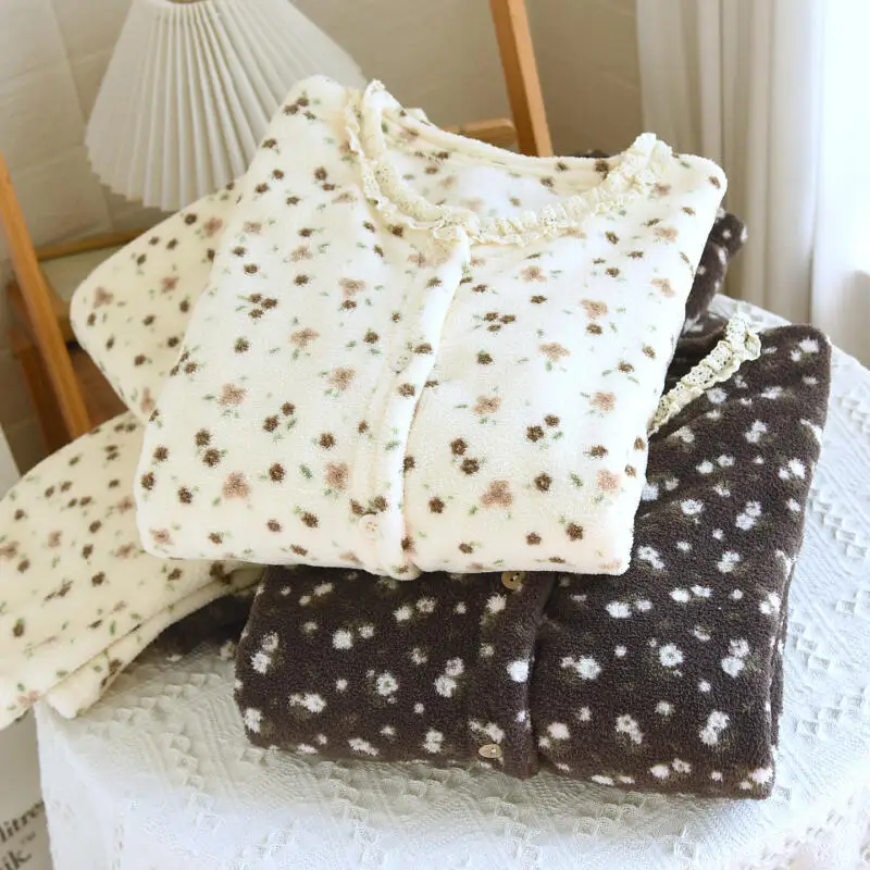 Damski komplet piżamy z polaru koralowego, zimowy strój domowy, do noszenia na zewnątrz, miękka odzież do spania, gruby, ciepły, piżama nocna, zestaw piżam dla studentek.