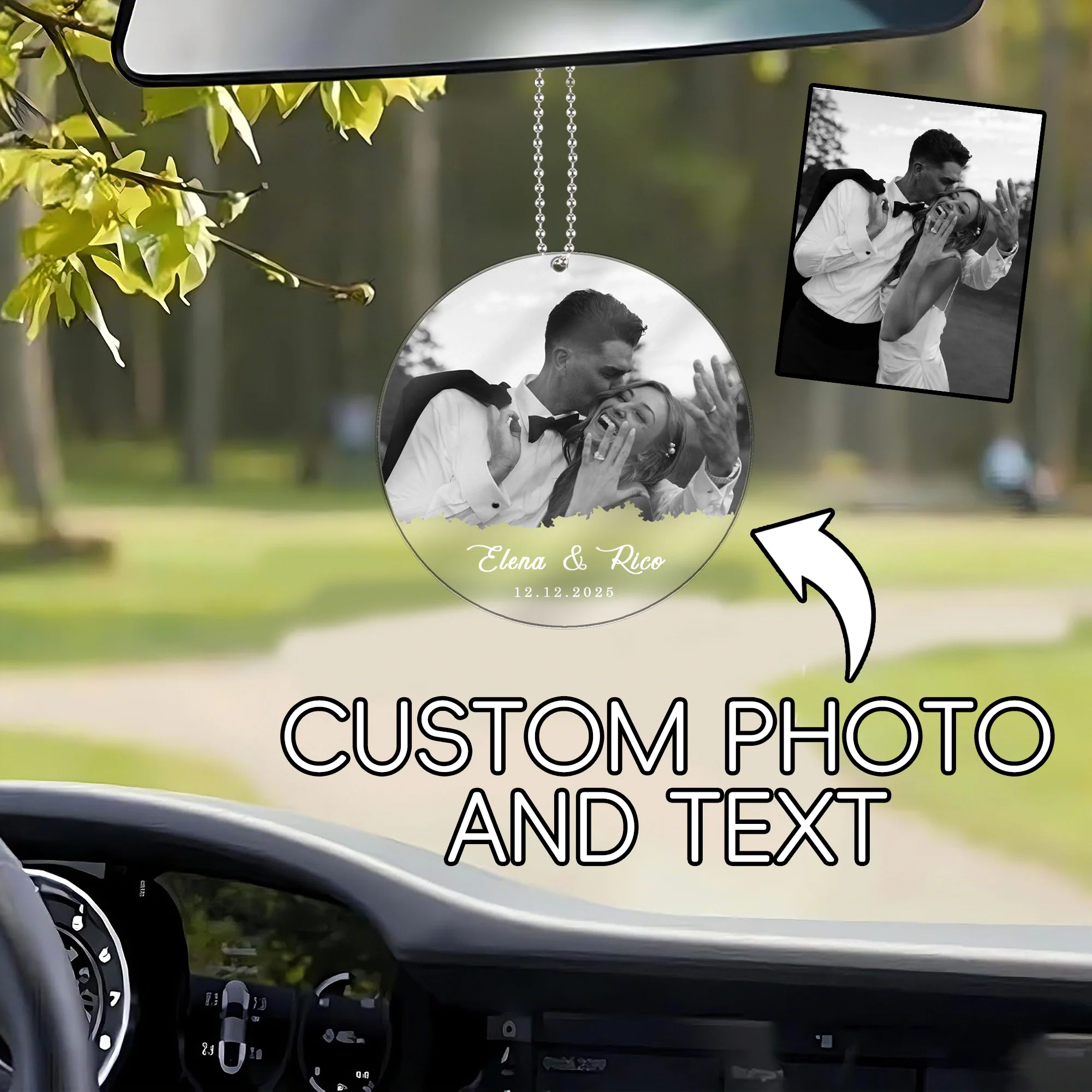 Custom Hanging Ornament, Customized Photo & Text Car Pendant, Personalized Memorial Gift Auto Rear View Charm Custom Ornament