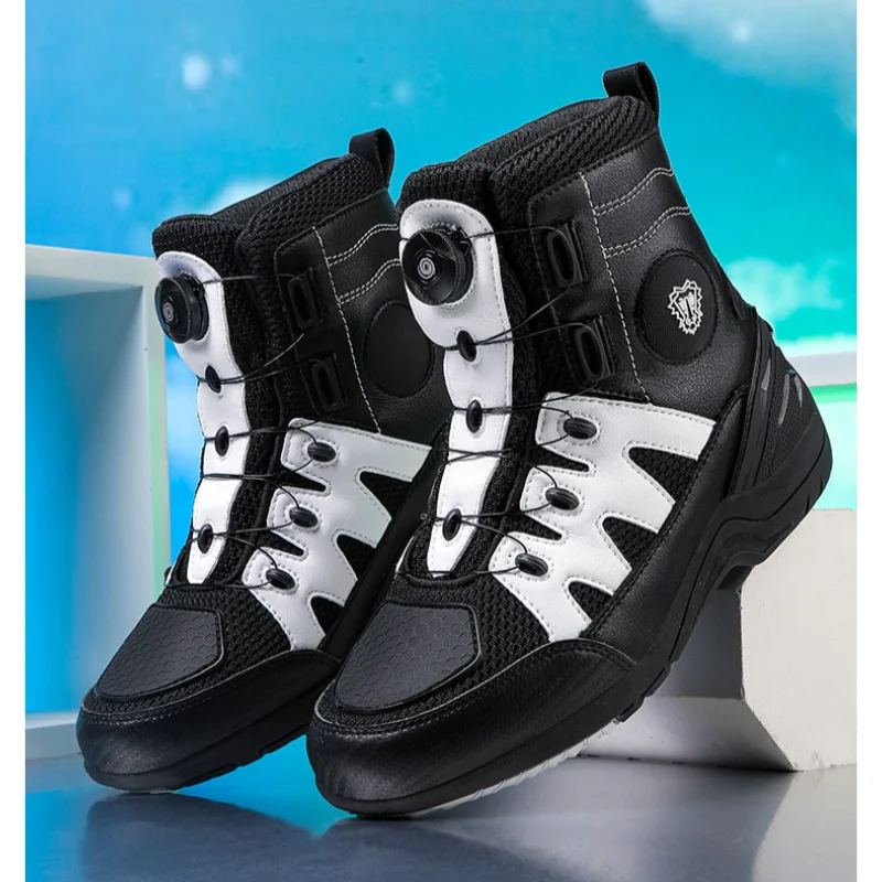 

JG-Wolf Motocross Boots Men Women Biker Boots Anti-Slip Riding Boots Waterproof Leather Motorcycle Shoes for City Riding