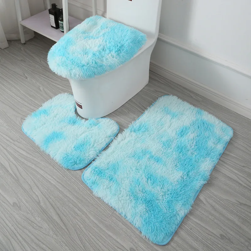 3pcs/Set Tie-dyed Plush Bathroom Absorbent And Non-slip Shower Carpet Comfort Soft Toilet Cover Three-piece Set Machine Washable