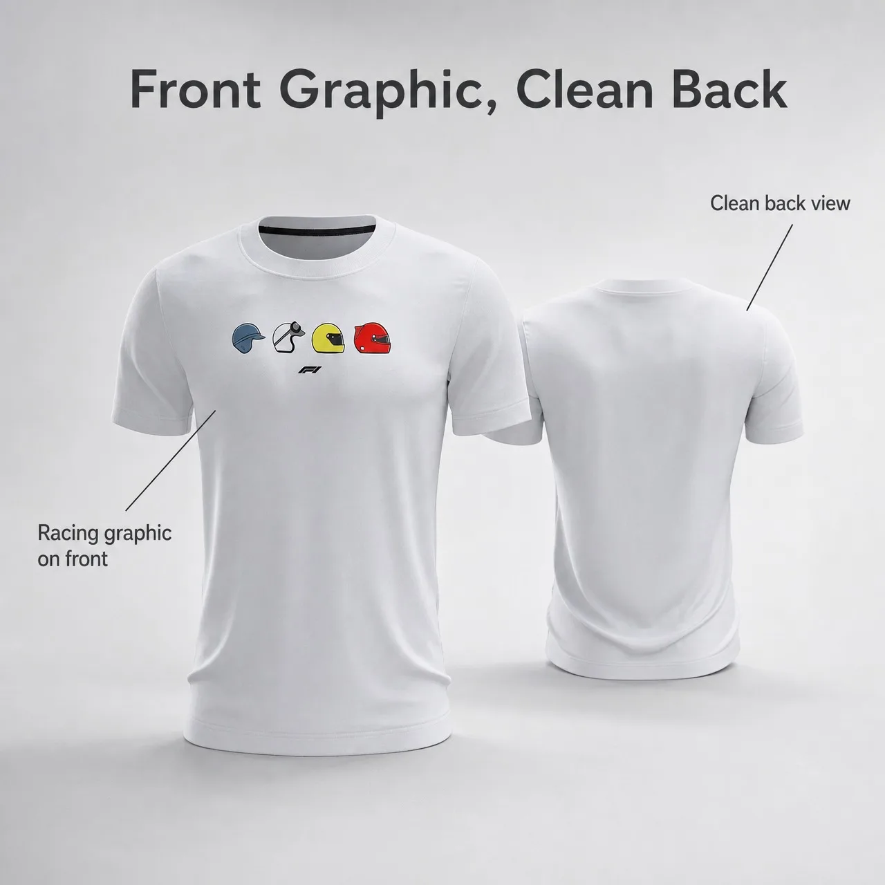 American Streetwear F1 T-Shirt White Vintage Racing Helmet Print Crew Neck Short Sleeve Men Casual Motorsport Style T-Shirt