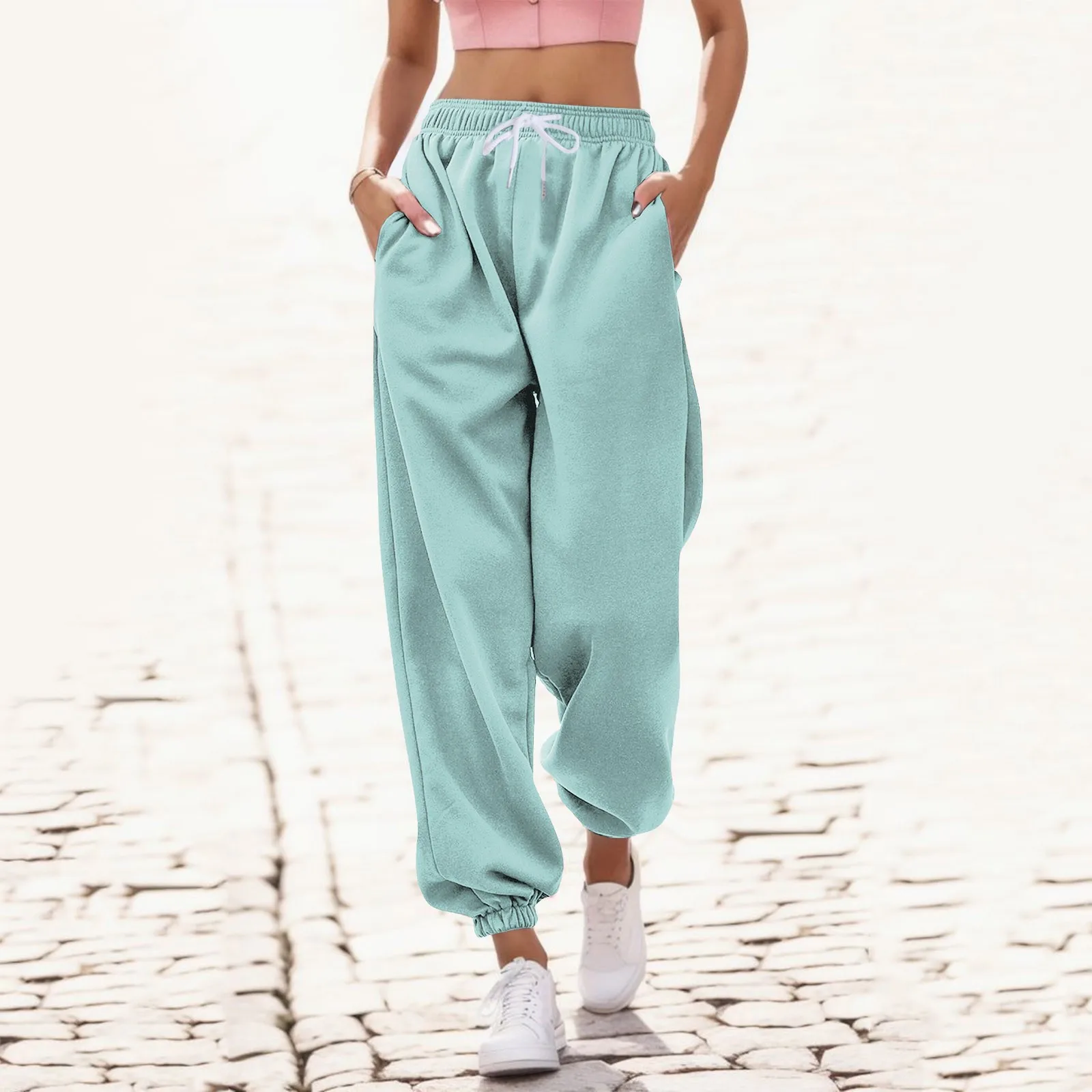 

2023 Spring Autumn Women Pants Solid Color Sweatpants Fashion Loose Long Pants High Waist Trousers Gym Athletic Jogger Pants