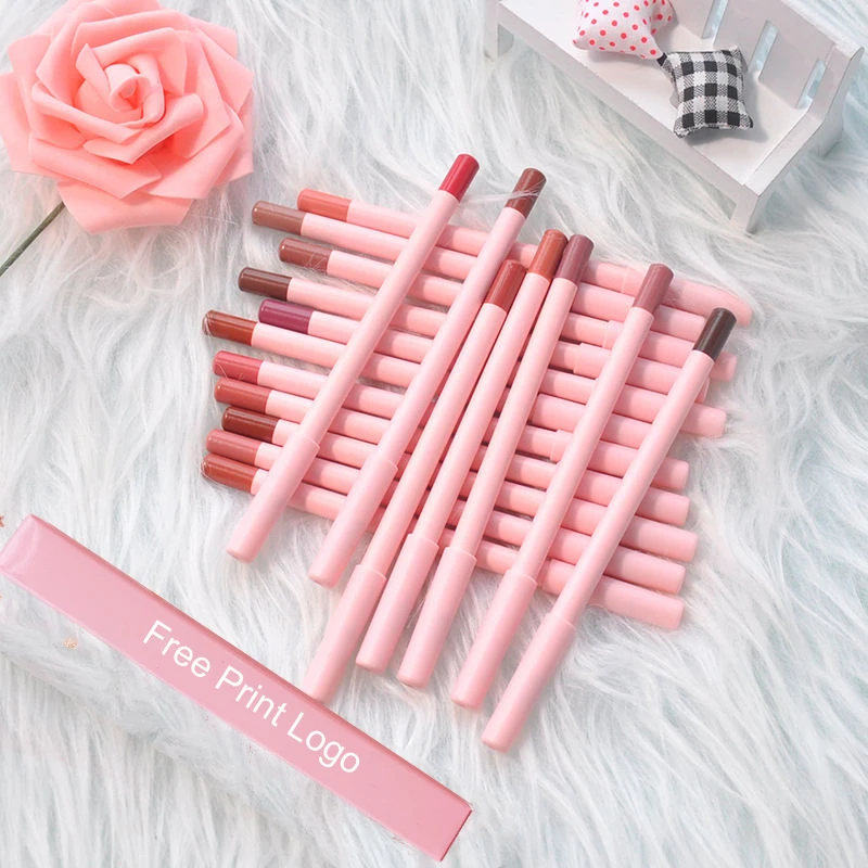 Free Private Label Lipliner Pencil Wholesale Pink Makeup Lipstick Pencils Waterproof Lip Liner Vegan Cosmetics Bulk 20pcs