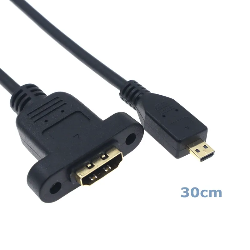 HD Micro HDMI-compatible Male to HDMI-compatible Female With Screw Holes to Secure Panel Cable A Female to D Male 30CM