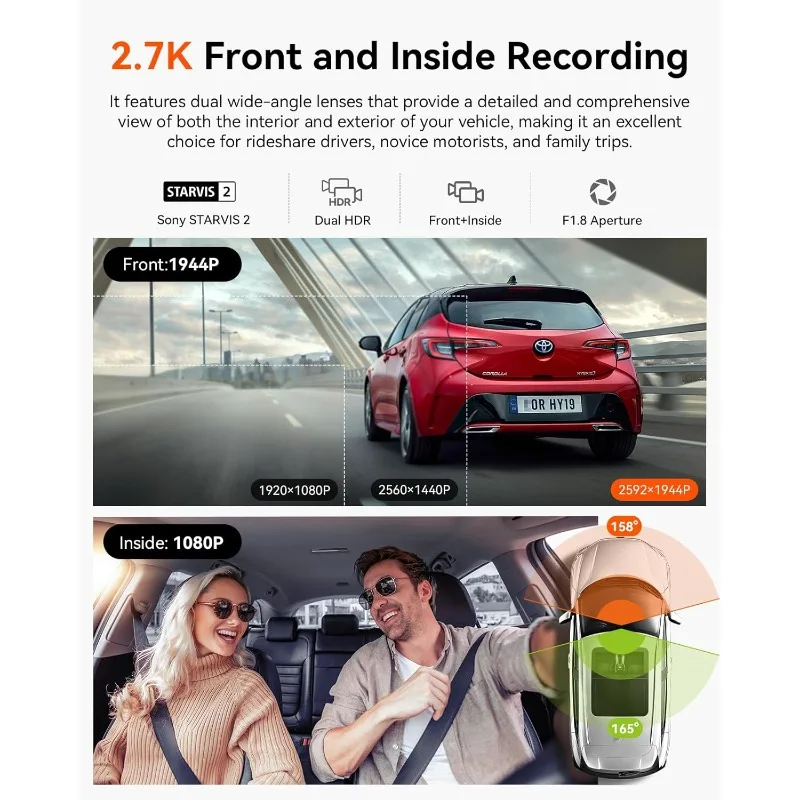 Dash Cam Front and Inside, 5G WiFi Dual Dash Camera for Car with Starvis 2 HDR IR Night Vision