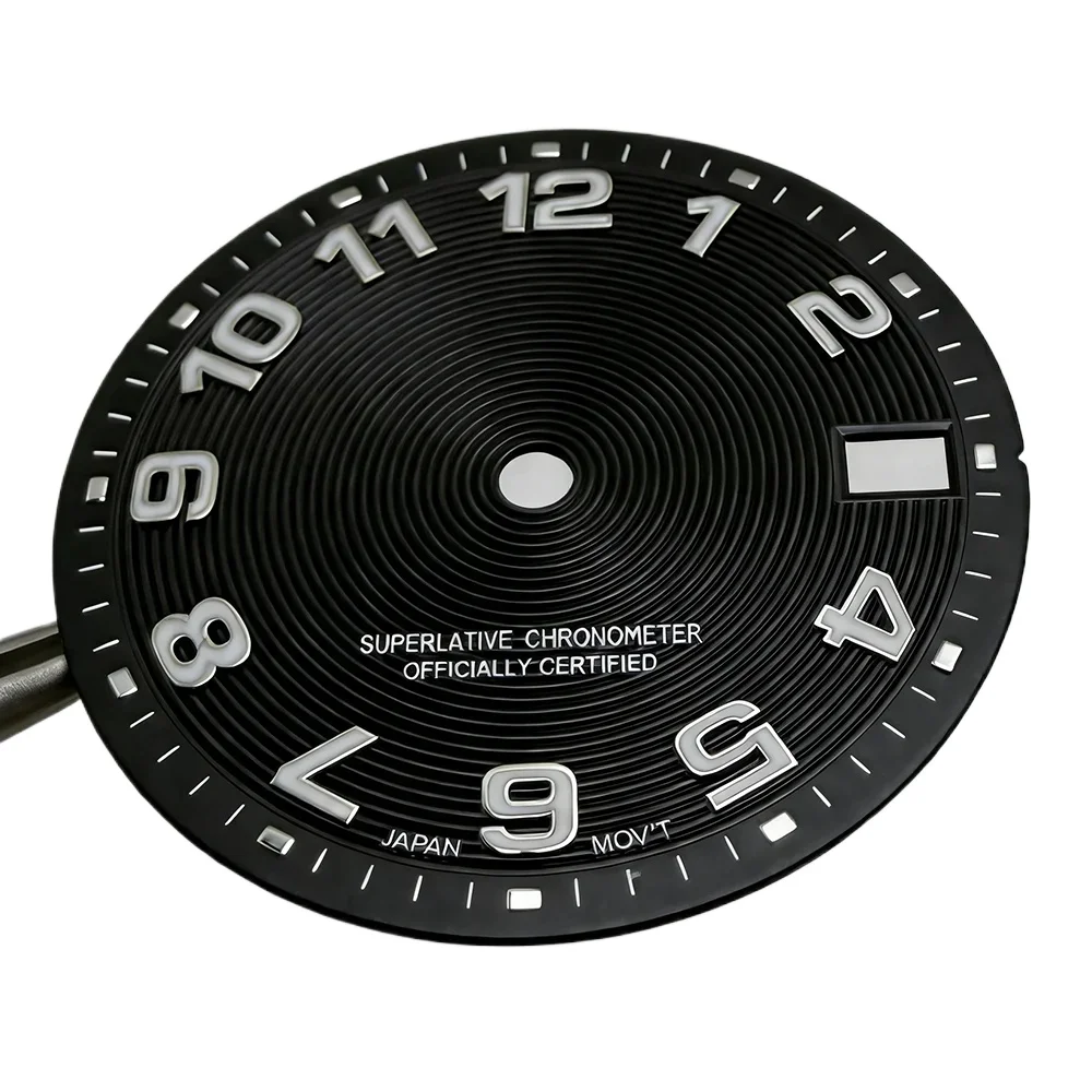 

For NH35 28.5mm Watch Dial Round Embossed Sterile Case Mod Parts Sunburst Arabic for NH35 Automatic Movement No Logo