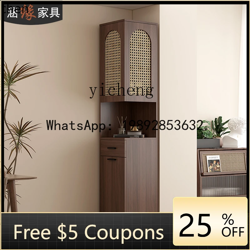 

AA retro imitation rattan woven corner wine cabinet rack small apartment 90 degree triangular corner cabinet