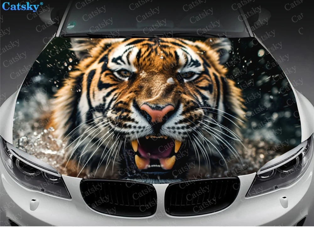 Wild Animal Fantasy Tiger Car Hood Vinyl Stickers Wrap Vinyl Film Engine Cover Decals Sticker Universal Car Hood Protective Film