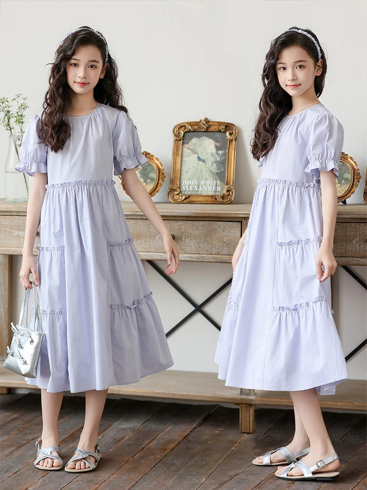 

Summer dresses for older children2026New stylish and fashionable girls' long dress with lace trim princess skirt