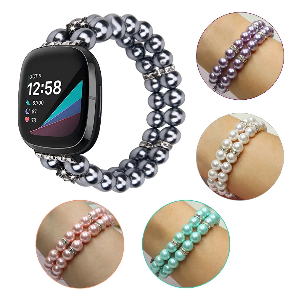 

Colorful Pearl Versa4 Watch Bracelet for Fitbit Versa 3/ Sense 2 Band Jewelry Replacement Elastic DIY Strap for Fitbit Versa 4