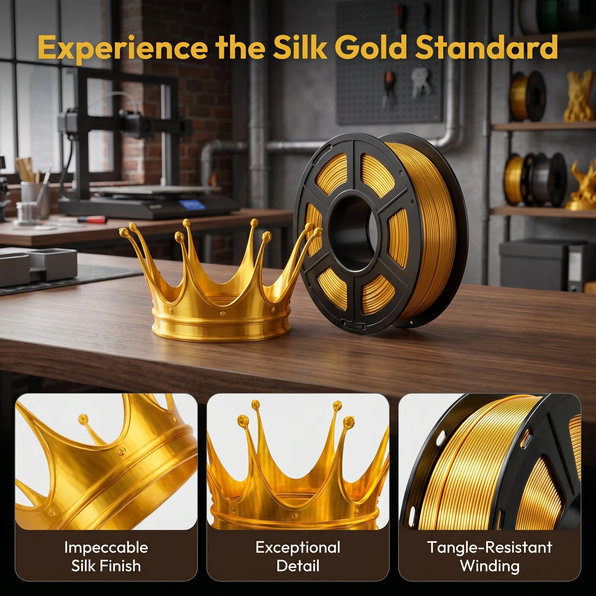 250g,500g,1kg PLA Silk Gold 1.75mm PLA Luxury Silky Luster 3D Printer Filament Shiny Silk Feeling Like For 3d Printing Materials