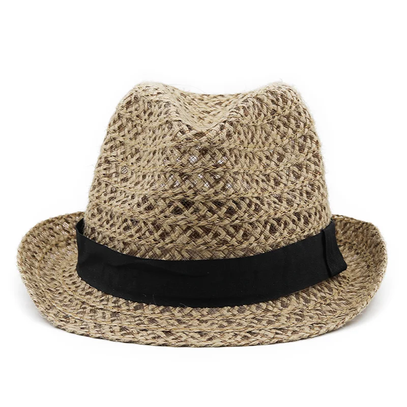 Simple Handwork Women Summer Raffia straw Sun hat Boho Beach Fedora hat Sunhat Trilby Men Panama Hat Gangster Cap