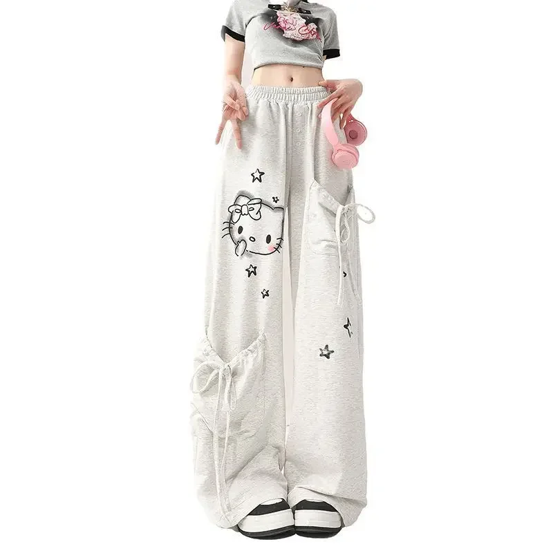 

Cartoon Hello Kitty Sweatpants Kawaii Sanrio Anime Cute Women Summer Leisure Loose Wide Leg Pants Jazz Dance Pants Fashion Trend