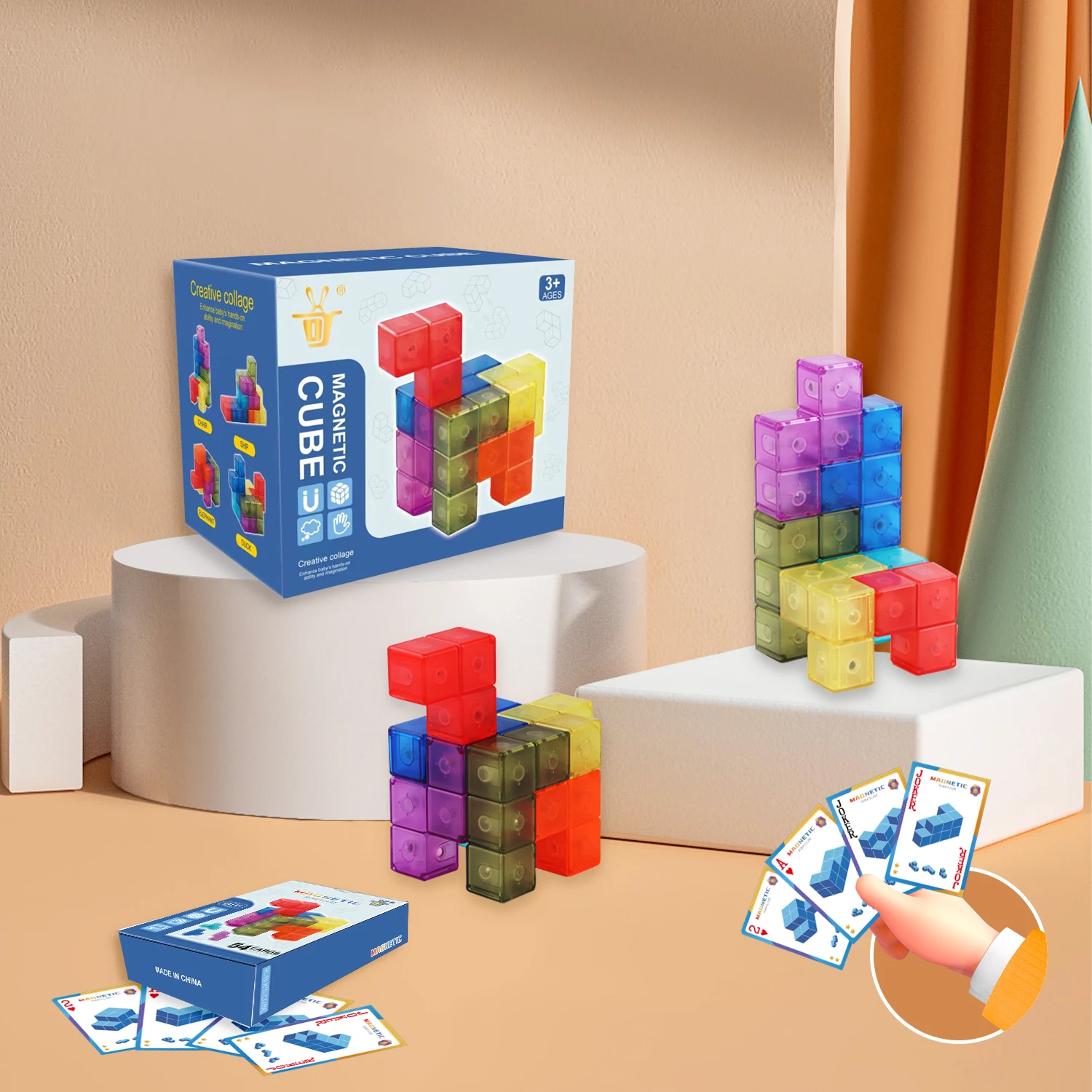 

DIY Magnetic Cube Building Blocks 3D Magnet Tile 7Pcs Set Puzzle Speed Cube 54pcs Guide Cards IntelligenceToys For Children Gift