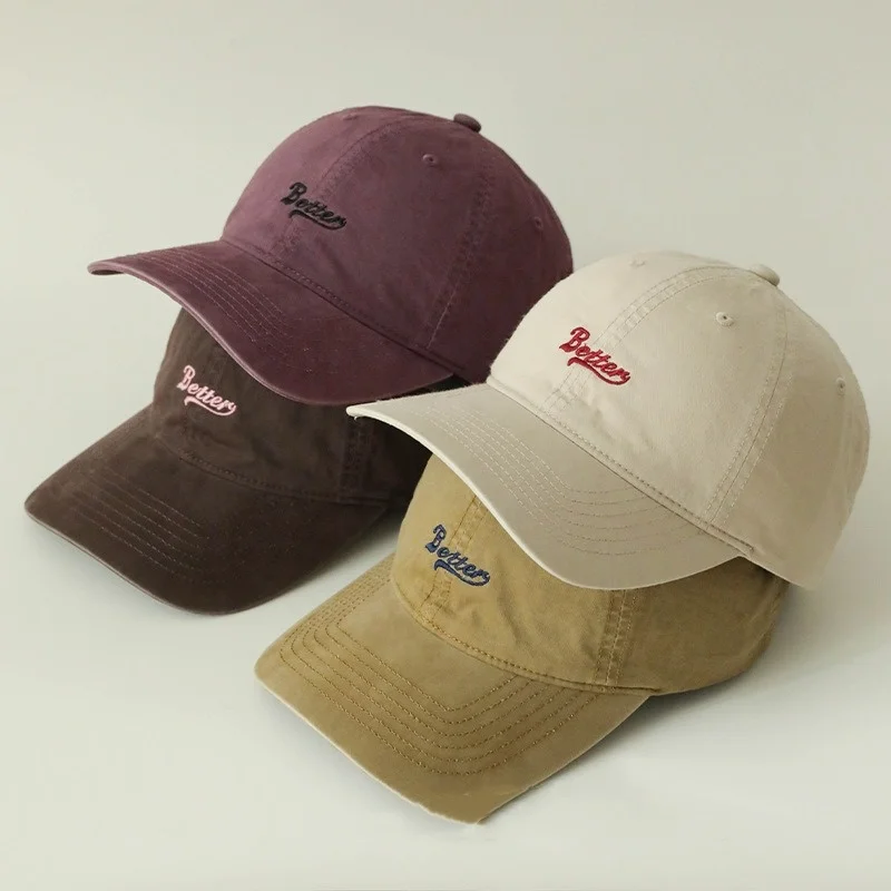 New embroidery soft top duck tongue cap men and women Japanese retro washed baseball cap summer simple versatile sun hat sub