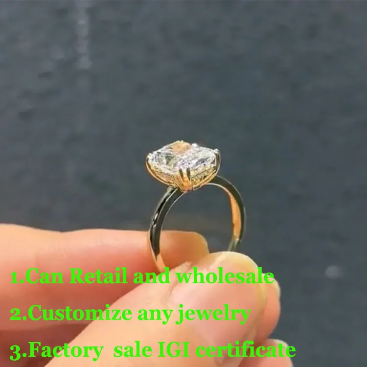 

Real product video IGI Lab Growing Diamond Ring Radiant D Color 1 2 3Ct Solid 14K Yellow Gold Ring wedding ring factory made