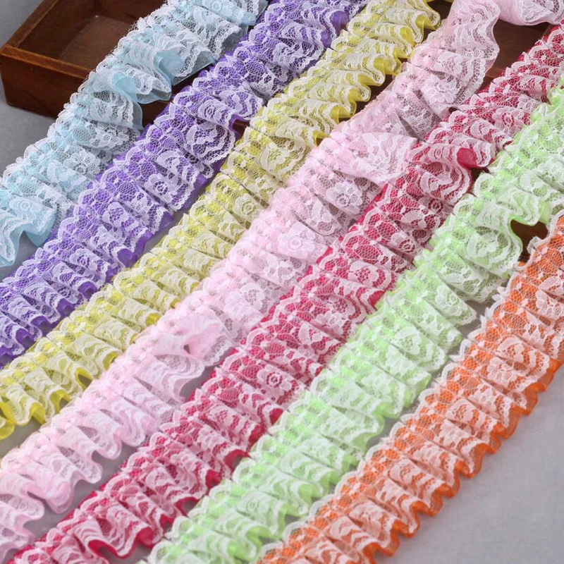 

40 Yards 40MM Double Pleated Fold Doll Skirt Lotus Leaf Edge Lace Snow Yarn Materials Headwear Hair Bows Handmade Accessories