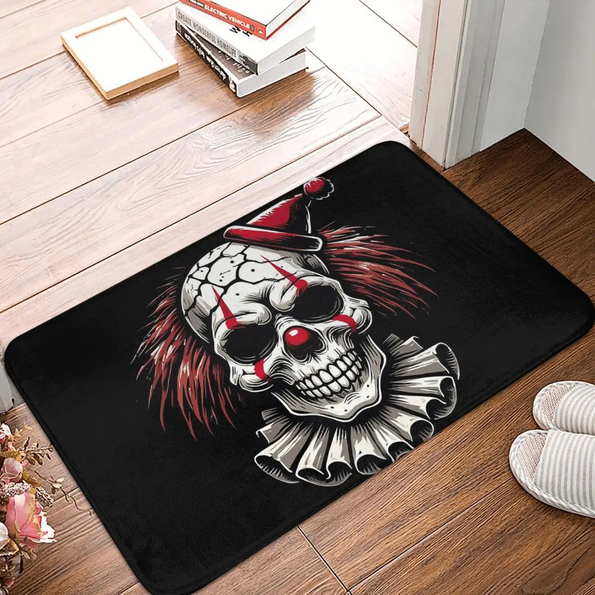 Sinister Clown Skull Creepy Red Nose Horror Anti-slip Doormat Floor Mat Carpet Rug for Kitchen Entrance Home Balcony Footpad Mat