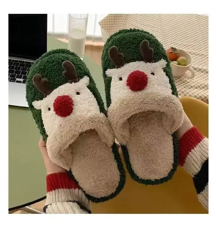 Winter-Weihnachts-Hausschuhe für Damen, Herren, weiche, rutschfeste Sandalen für den Innenbereich, warme, flache Plüsch-Slides für Paare, Unisex, niedliche Schuhe für Erwachsene – Detail 6
