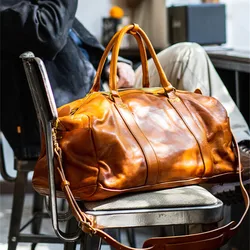 Bolso de viaje de cuero genuino de lujo para hombres y mujeres, bolso cruzado de gran capacidad para el fin de semana al aire libre, moda Vintage