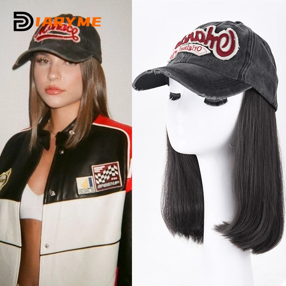 Short Hair Synthetic Wig Cap Hair Extensions Baseball Hat With Hair Attached Summer Hat Wig Adjustable Heat Resistant Fake Hair