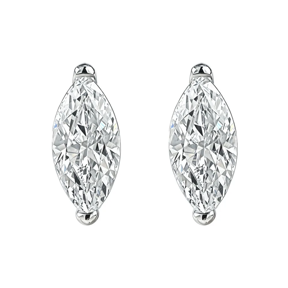 

S925 Rhodium Plated Silver 1CT D Color Moissanite 4x8mm Marquise Shape Ear Studs for Women, Exquisite Jewelry