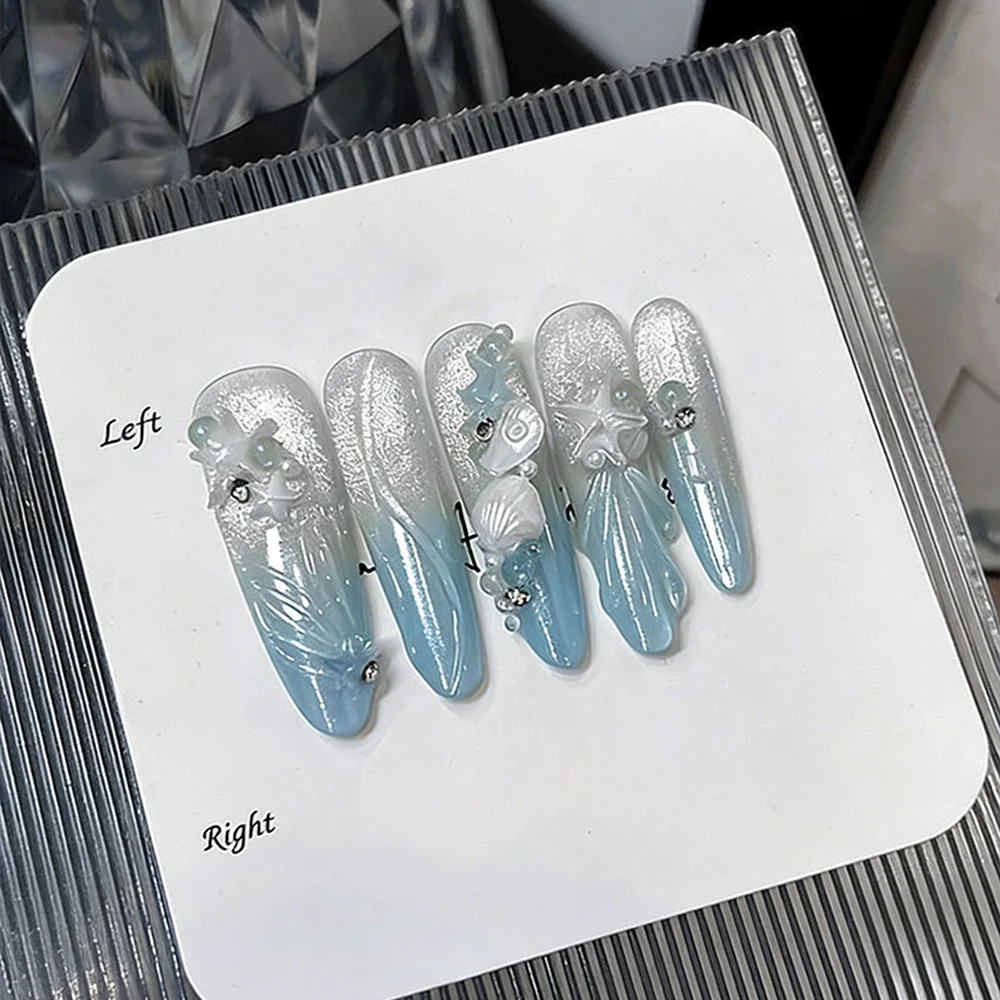 50PCS 3D Mixed Sea Series Nail Art Charms White Blue Aurora Ice-transparent Resin Seashell Starfish Nail Decoration Nail Supplie
