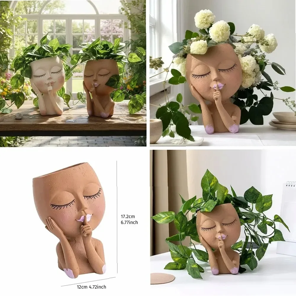 1PC, Flowerpots Decorated with Closed Eyes Dolls, Garden Doll Flowerpots, and Flowerpots Decorated with Resin Material