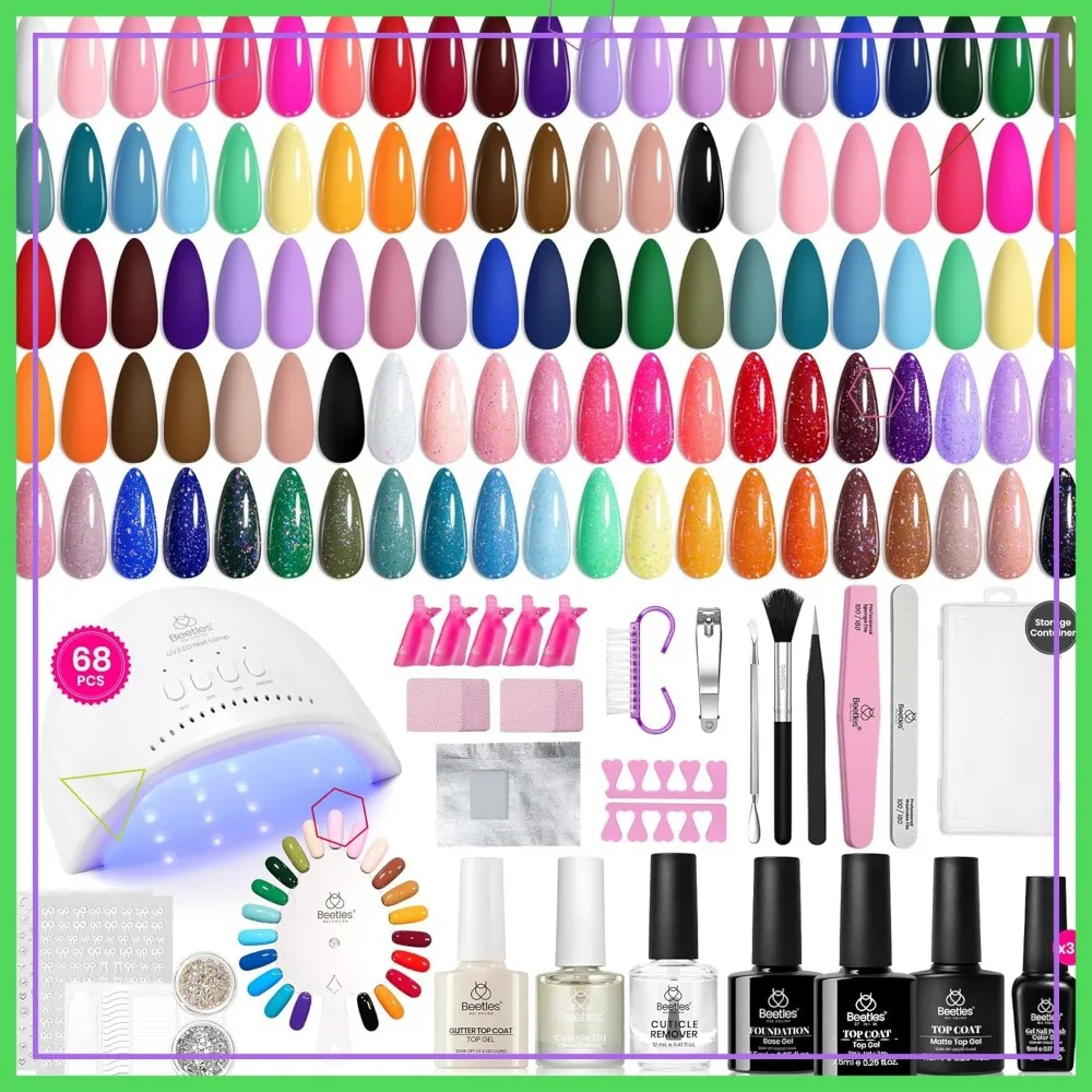 Kit de vernis à ongles Gel 68 pièces avec lumière UV, ensemble de manucure complet 35 couleurs avec Base et manteaux de finition pour un usage domestique