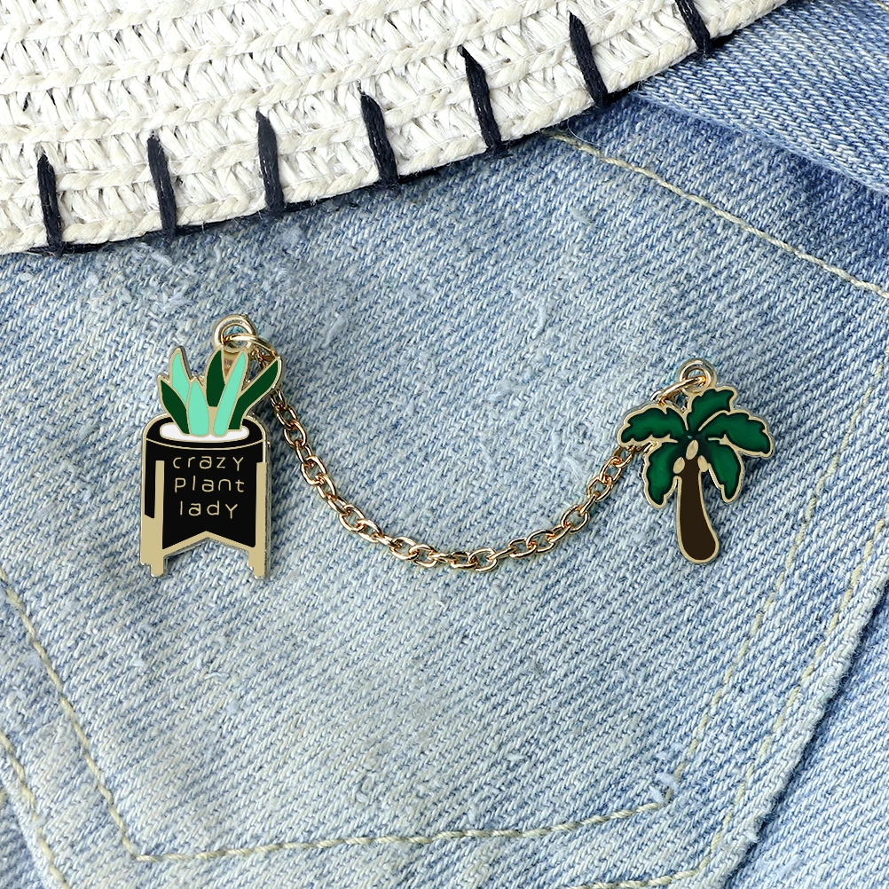 Creative Cartoon Coconut Tree Enamel Pin Potted Plant Healing Brooch Alloy Chain Badge Fashion Clothing Jewelry Gifts Women Men
