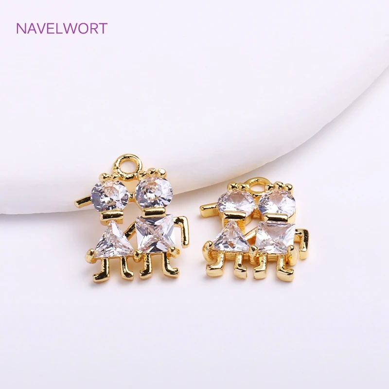 14K Gold Plated Boy Girl Kids Pendants Brass Metal Inlaid Zircon Personalized Flower Charms DIY Earring Making Accessories