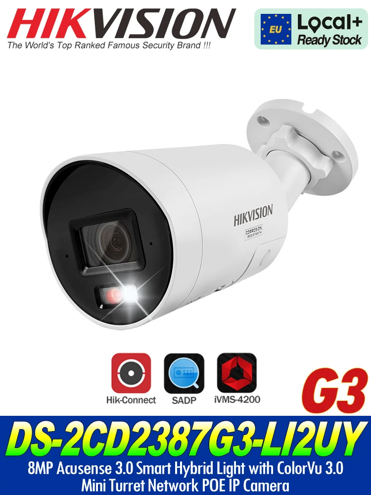 Hikvision DS-2CD2087G3-LI2UY Acusense3.0 ColorVu3.0 8MP 4K Smart Hybrid Light POE IP-Kamera 1/1,8 F1.0 Dual MIC AI ISP&WDR IPC