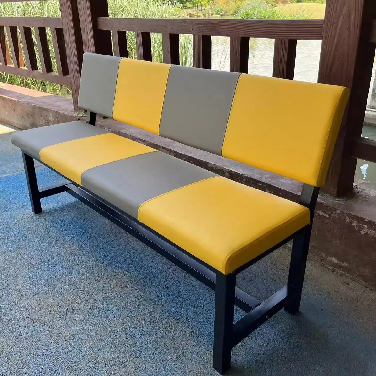 Padded back bench for sports fields, fitness rooms, locker rooms, car seats, waiting areas