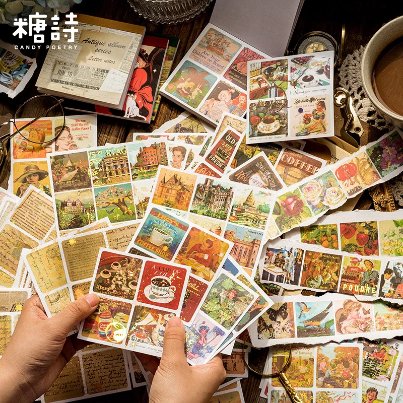 80pcs Kawaii Stationery Stickers Antique Album Set Junk Journal Diary Planner Decorative Mobile Sticker Scrapbooking