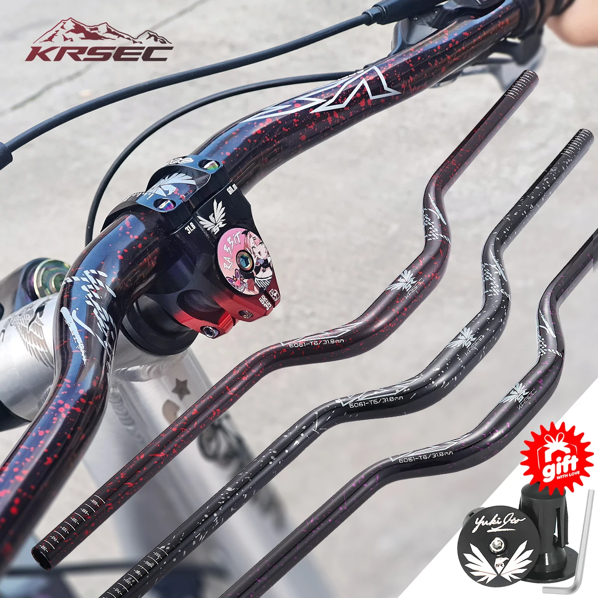 KRSEC 31.8 مللي متر دراجة هوائية جبلية المقود سبائك الألومنيوم دراجة الناهض المقود 55 مللي متر ارتفاع 780 مللي متر طول المقود مع سطح الضوء